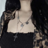 Vintage American Lucky Angel Cross Pendant Necklace Long Chain Sweater