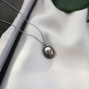 Vintage Charm Antique Silver Mirror Pendant Necklace 925 Sterling Jewelry
