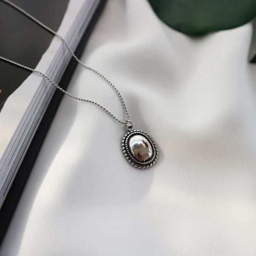 Vintage Charm Antique Silver Mirror Pendant Necklace 925 Sterling Jewelry