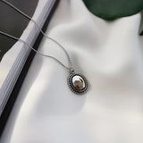Vintage Charm Antique Silver Mirror Pendant Necklace 925 Sterling Jewelry