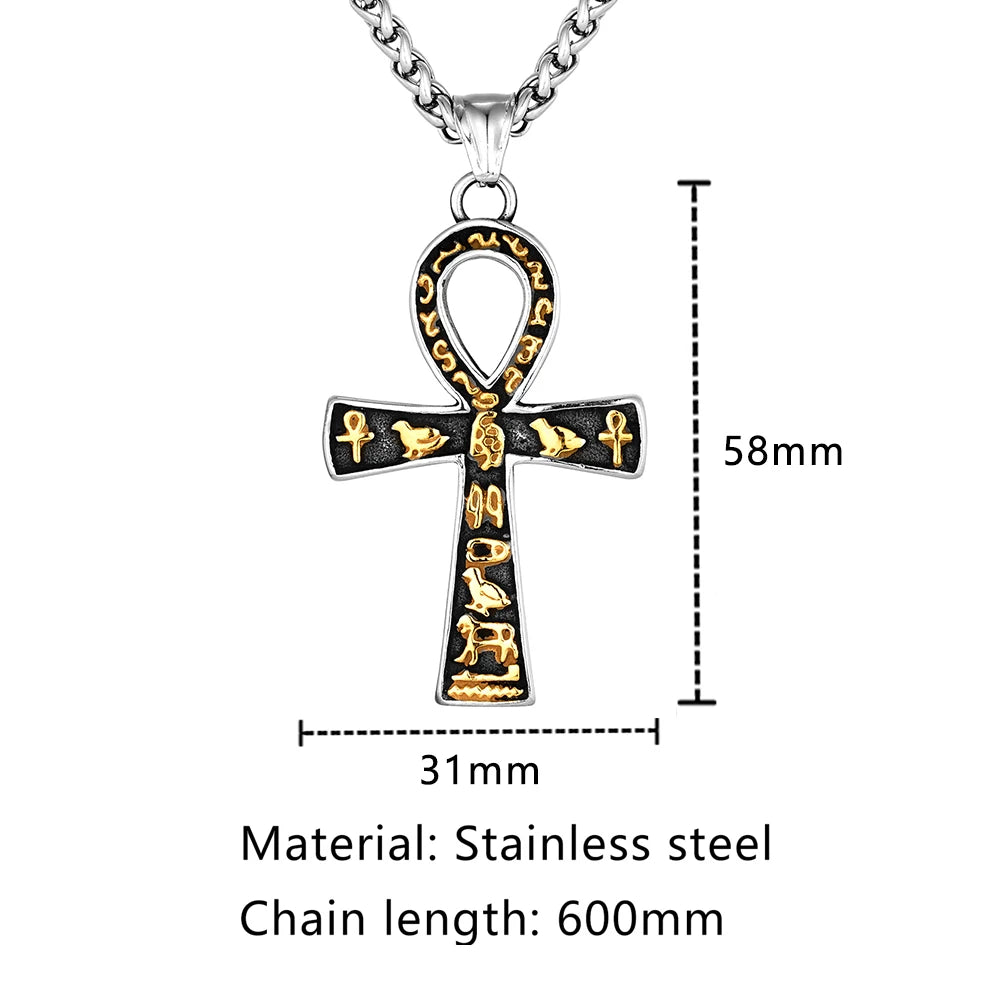 Ancient Egyptian Ankh Cross Necklace Stainless Steel Pendant Unisex Jewelry