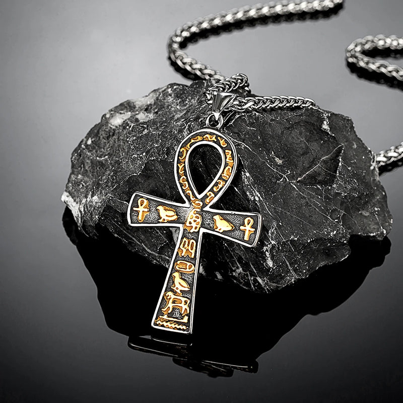 Ancient Egyptian Ankh Cross Necklace Stainless Steel Pendant Unisex Jewelry
