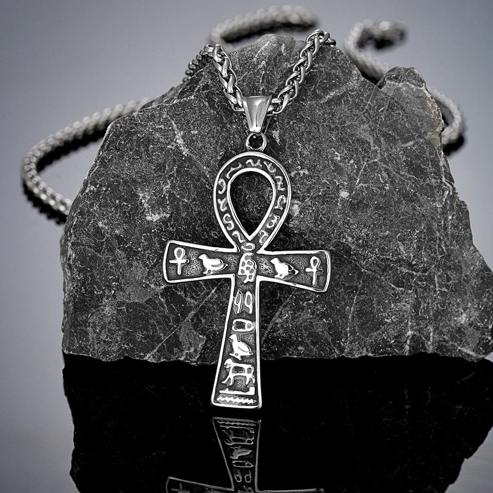 Ancient Egyptian Ankh Cross Necklace Stainless Steel Pendant Unisex Jewelry