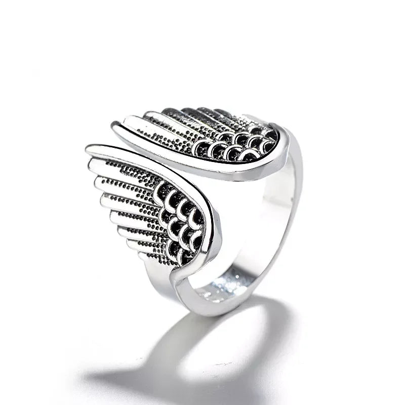 Vintage Angel Wings Ring Women Men Opening Finger Ring Wedding Band