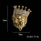 Vintage Lion Head Brooch Crystal Crown Lapel Pin Men Women Jewelry