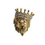 Vintage Lion Head Brooch Crystal Crown Lapel Pin Men Women Jewelry