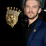 Vintage Lion Head Brooch Crystal Crown Lapel Pin Men Women Jewelry