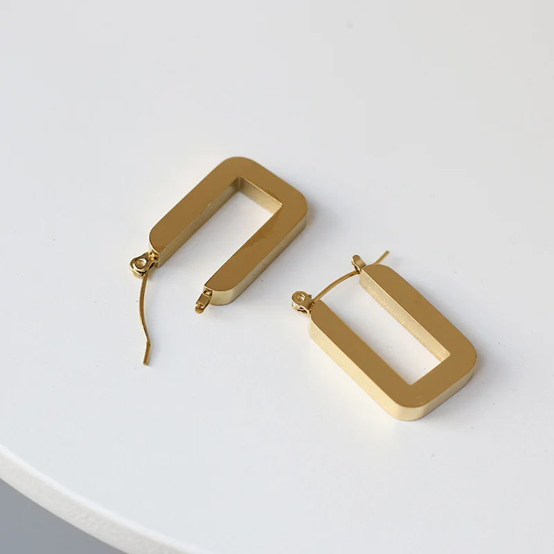 Vintage Stainless Steel 18k Plated Geometric Hoop Earrings