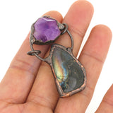 Antique Brass Double Layer Raw Gemstone Druzy Pendant