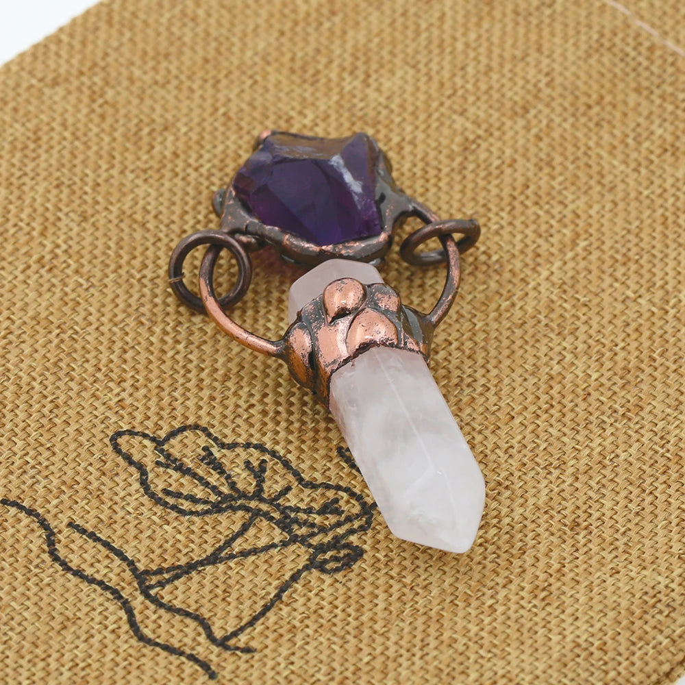 Antique Brass Double Layer Raw Gemstone Druzy Pendant