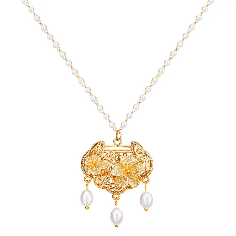 Vintage Chain Necklace Ruyi Simulated Pearl Pendant Hanfu Accessory