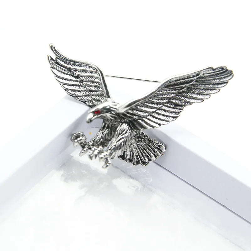 Vintage Antique Silver Flying Eagle Brooch Men Boys Suit Scarf Accessory