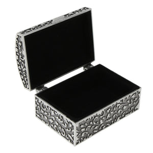 Vintage Antique Silver Metal Small Jewelry Storage Treasure Chest Box