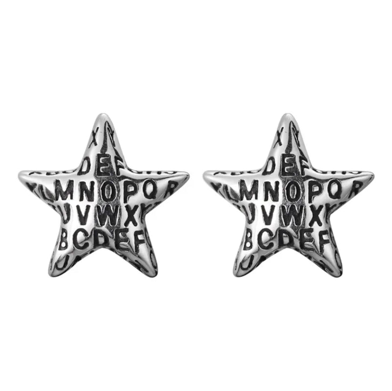 Vintage Antique Silver Star Earrings 925 Sterling Small Pentagram