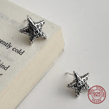 Vintage Antique Silver Star Earrings 925 Sterling Small Pentagram