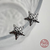 Vintage Antique Silver Star Earrings 925 Sterling Small Pentagram