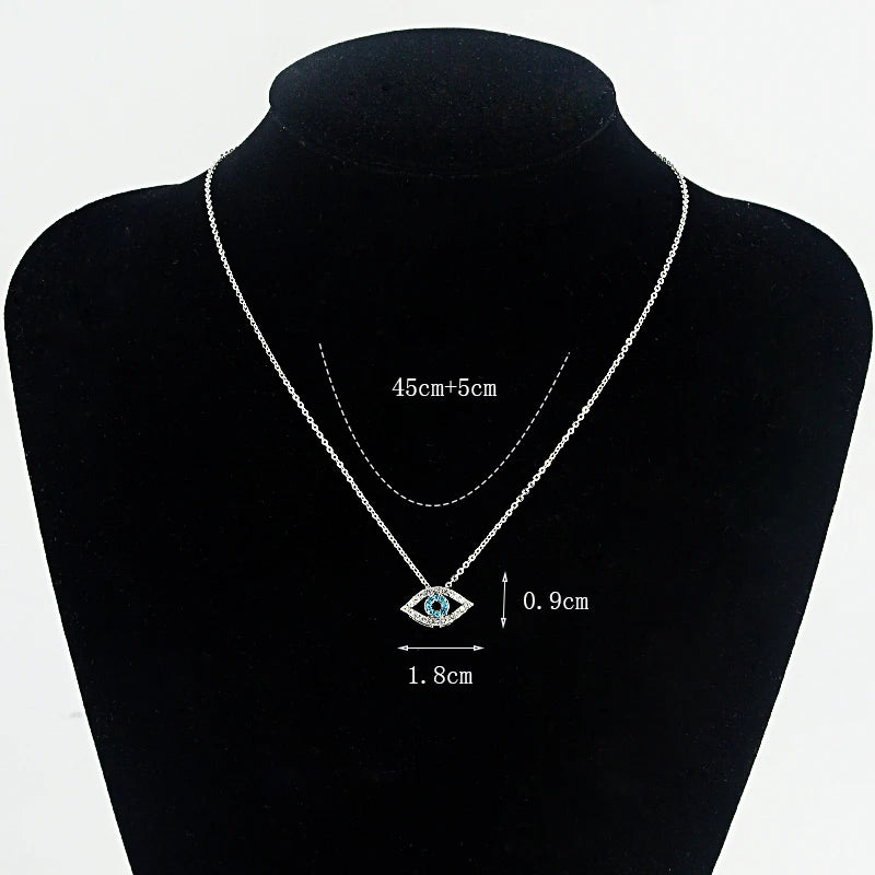 Vintage Arab Crystal Evil Eyes Pendants Necklace Luck Silver Chain Charm Necklac