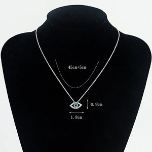 Vintage Arab Crystal Evil Eyes Pendants Necklace Luck Silver Chain Charm Necklac