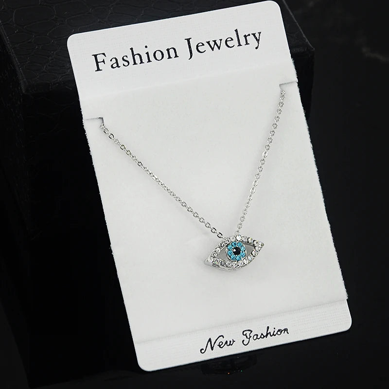 Vintage Arab Crystal Evil Eyes Pendants Necklace Luck Silver Chain Charm Necklac
