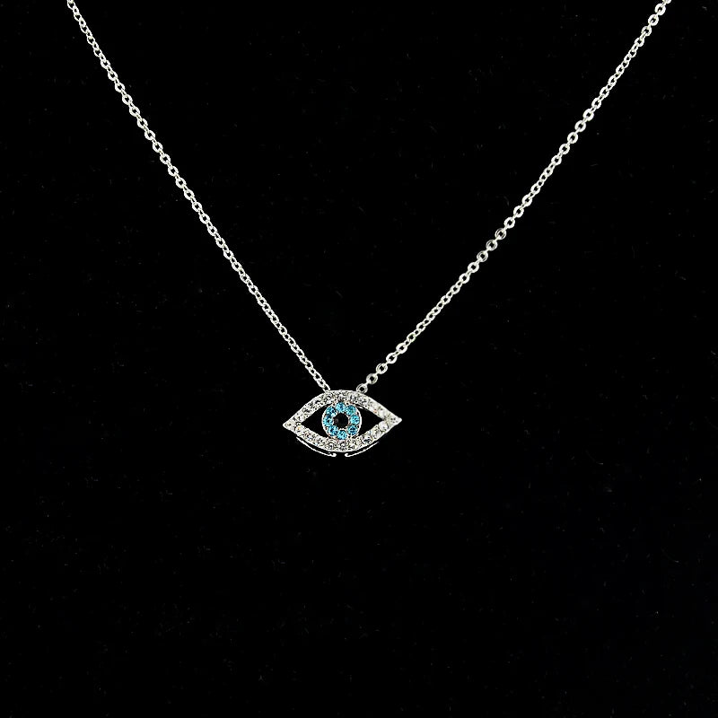 Vintage Arab Crystal Evil Eyes Pendants Necklace Luck Silver Chain Charm Necklac