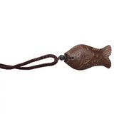 Vintage Leather Necklace Wood Fish Pendant Brown