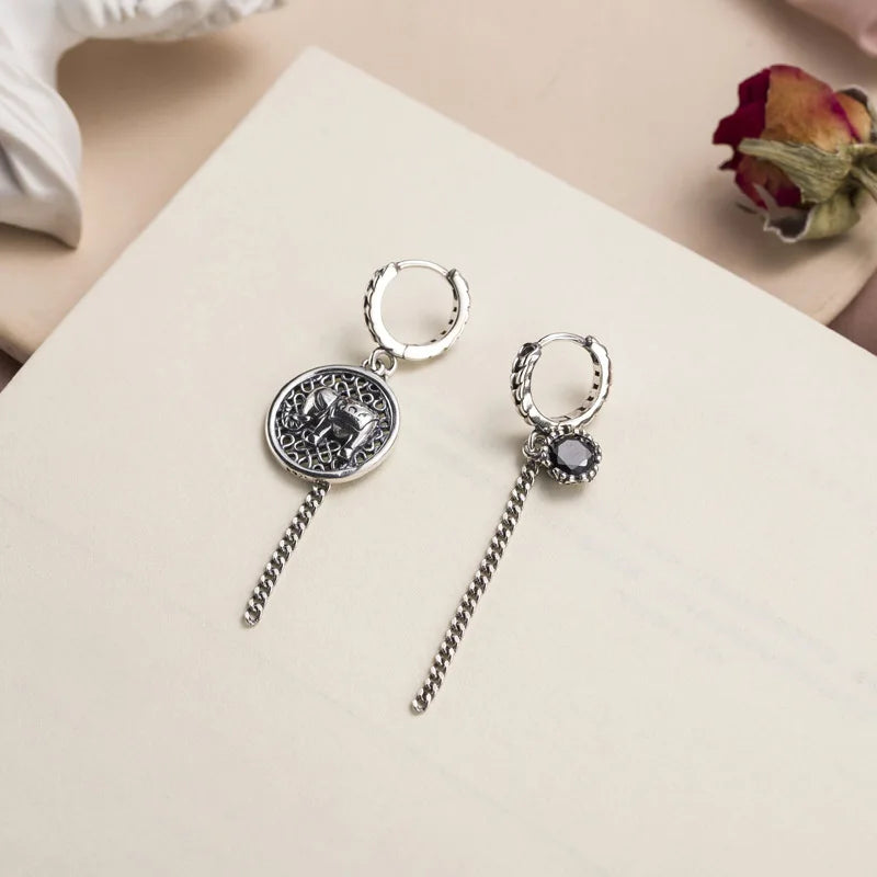 Vintage Asymmetric Elephant Silver Hoop Earring
