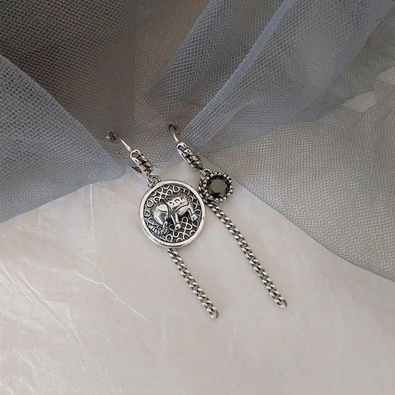 Vintage Asymmetric Elephant Silver Hoop Earring