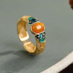 Vintage Enamel Beeswax Ring for Women, Ancient Craft Court Jewelry