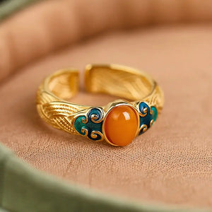 Vintage Enamel Beeswax Ring for Women, Ancient Craft Court Jewelry