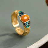 Vintage Enamel Beeswax Ring for Women, Ancient Craft Court Jewelry