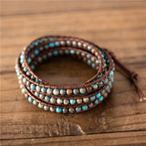 Vintage Autumn Jaspers Beads Leather Wrap Bracelet