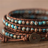 Vintage Autumn Jaspers Beads Leather Wrap Bracelet
