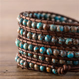 Vintage Autumn Jaspers Beads Leather Wrap Bracelet