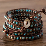 Vintage Autumn Jaspers Beads Leather Wrap Bracelet