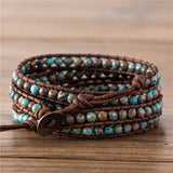 Vintage Autumn Jaspers Beads Leather Wrap Bracelet