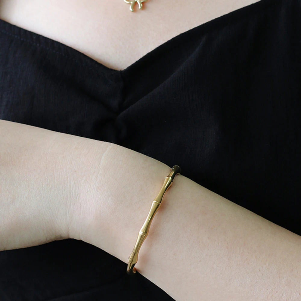 Adjustable Vintage Bamboo Bracelet Titanium Steel Plated 18k