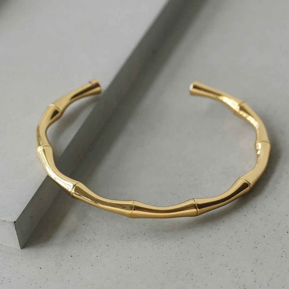 Adjustable Vintage Bamboo Bracelet Titanium Steel Plated 18k