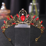 Vintage Baroque Crystal Bridal Tiara Crown Red Rhinestone Hair Jewelry
