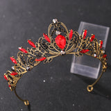 Vintage Baroque Crystal Bridal Tiara Crown Red Rhinestone Hair Jewelry