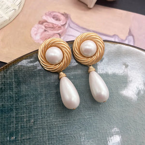 Vintage Baroque Earrings Teardrop Pearl Drop Brincos Textured Accessories