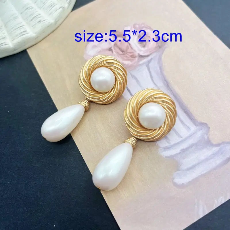 Vintage Baroque Earrings Teardrop Pearl Drop Brincos Textured Accessories