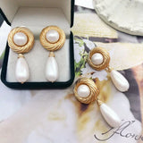 Vintage Baroque Earrings Teardrop Pearl Drop Brincos Textured Accessories