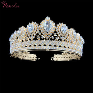 Baroque Silver Tiara Bride Crystal Rhinestone Crown Wedding Prom Hair Jewelry