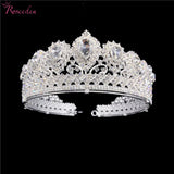 Baroque Silver Tiara Bride Crystal Rhinestone Crown Wedding Prom Hair Jewelry