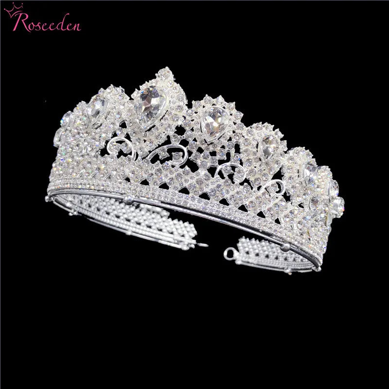 Baroque Silver Tiara Bride Crystal Rhinestone Crown Wedding Prom Hair Jewelry