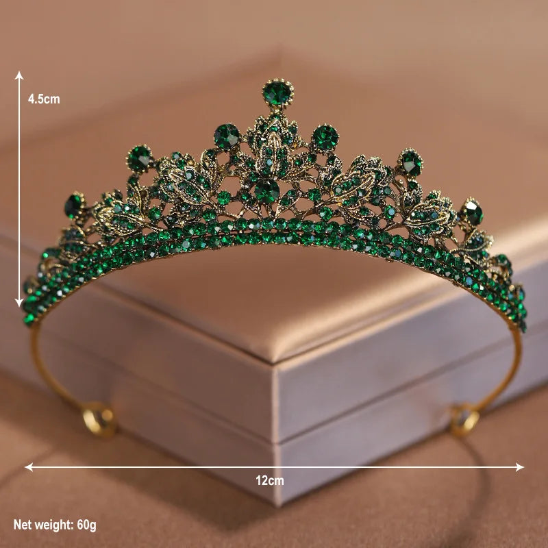 Vintage Baroque Green Crystal Crown for Women Wedding Tiara