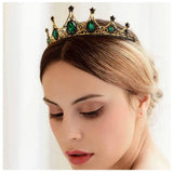 Vintage Baroque Emerald Crystal Tiara Crown Hair Jewelry Wedding Bridal