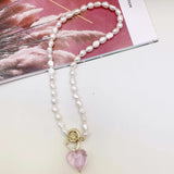 Vintage Baroque Pearl Necklace for Women Heart Linked Pendant Choker