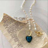 Vintage Baroque Pearl Necklace for Women Heart Linked Pendant Choker