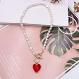 Vintage Baroque Pearl Necklace for Women Heart Linked Pendant Choker